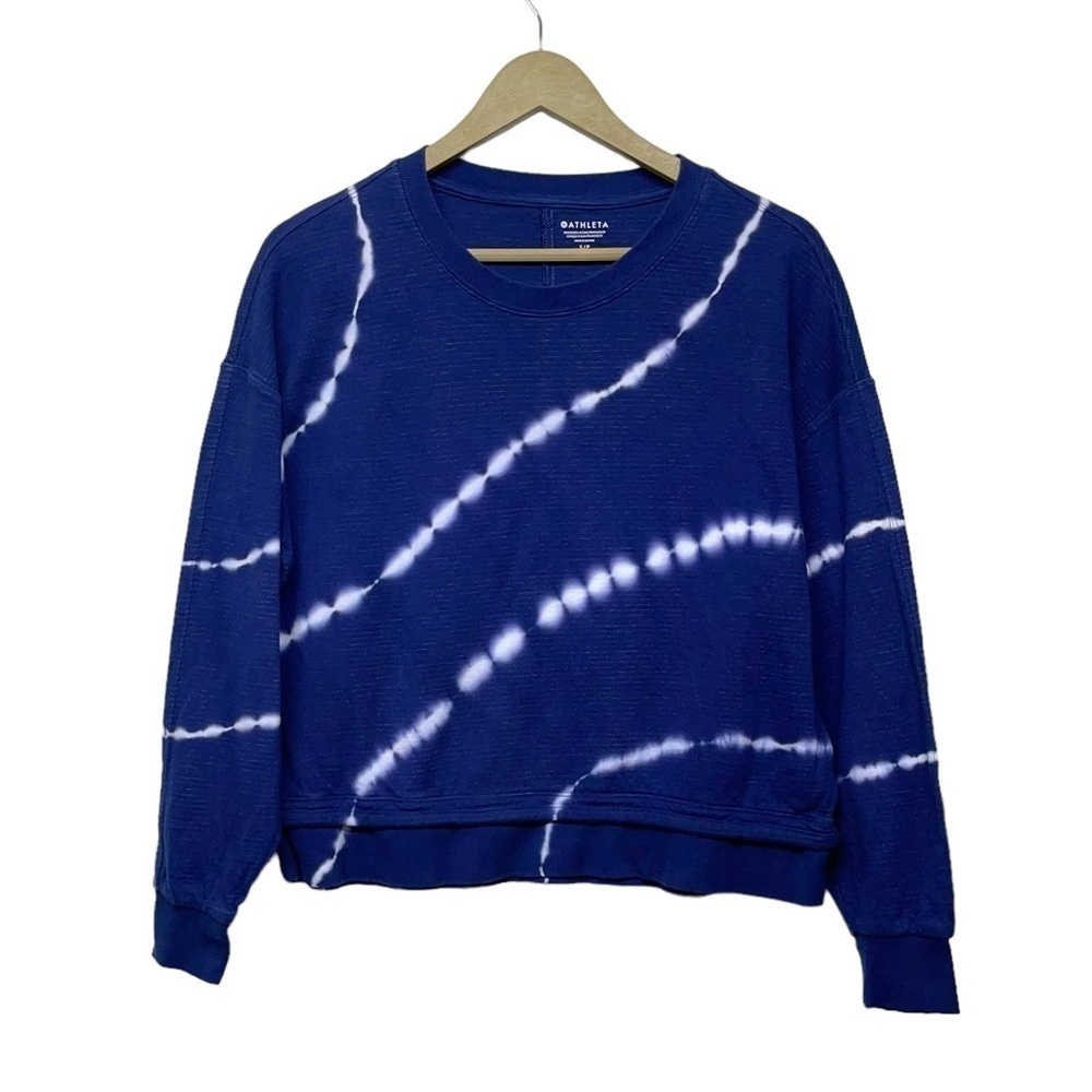 Athleta Navy Blue White Tie Dye Pullover Sweatshirt Size Small Athletic Travel